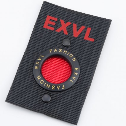 11542 (11417+10529+10883) этикетка EXVL 50х80 чёрный + красная тесьма