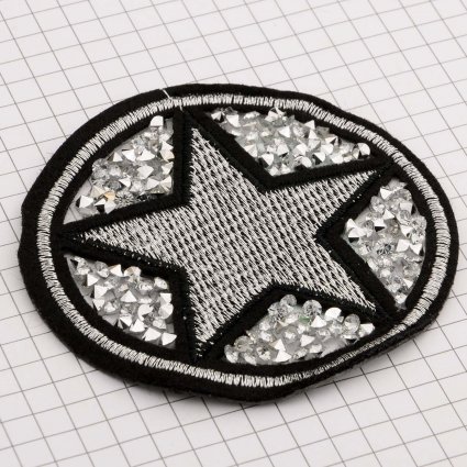 10136 (003) этикетка текстиль Star чёрный + серый + камни